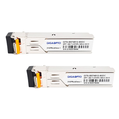 TX1570nm / RX1490nm Gigabit Fiber Transceiver 80km LC Untuk SMF GLC-BX80-D