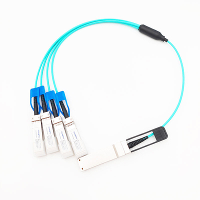 Kabel Optik Aktif Breakout Paralel 100G QSFP28 Ke 4x25G SFP28 Fan Out AOC